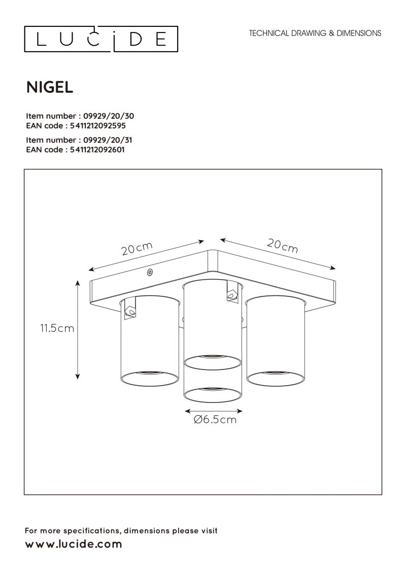 NIGEL Ceiling spotlight 4xGU10/5W White